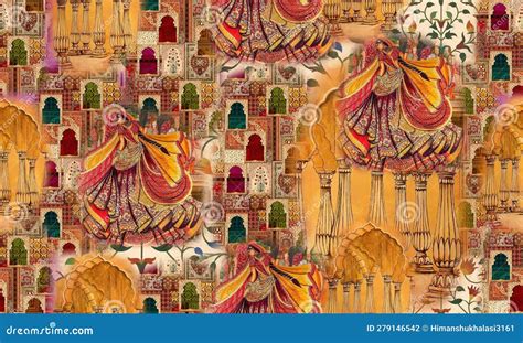 Seamless Traditional Indian Motif Pattern Stock Illustration