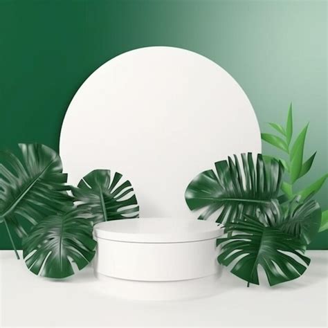 Premium Ai Image White Product Podium With Green Tropical Leaves