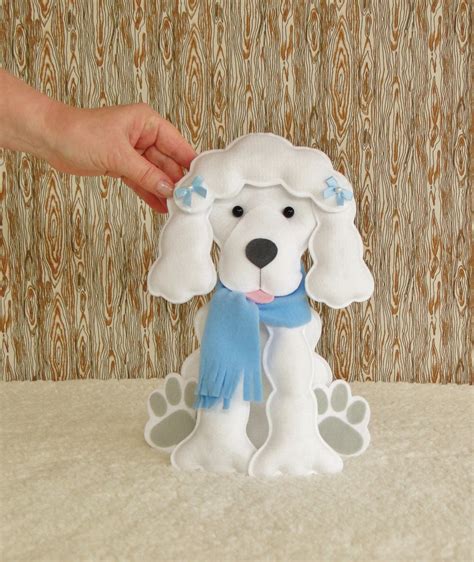 Enfeite Cachorro Poodle M Dio Festa Pet Branco Feltro Azul Elo