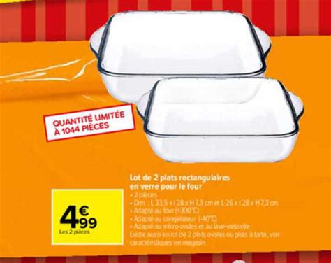 Promo Lot De 2 Plats Rectangulaires En Verre Pour Le Four Chez