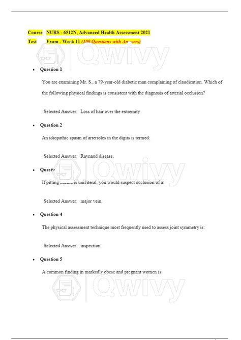 Walden University NURS 6512 FINAL EXAM 11 Advanced Health Assessment