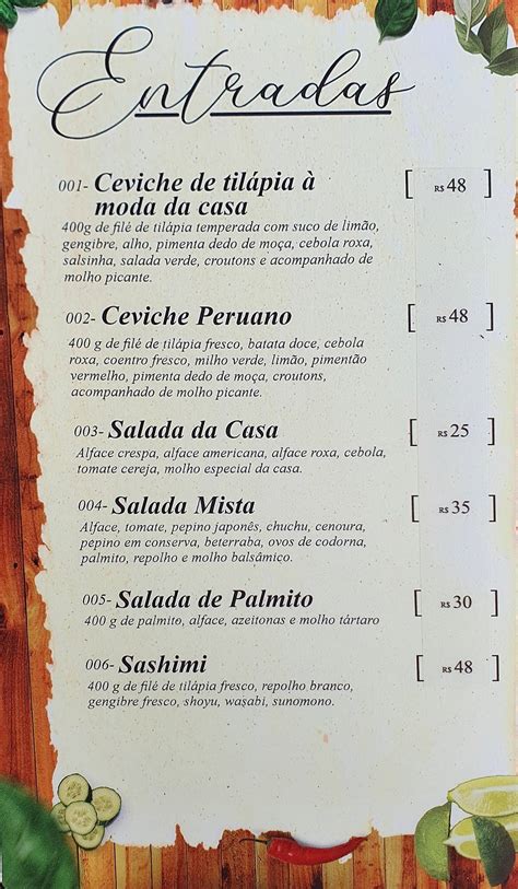 Menu em Pesque e Pague Triângulo restaurante Foz do Iguaçu