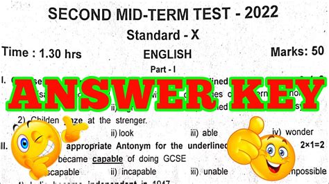 10th ENGLISH ANSWER KEY Second Mid Term Test November 2022 Second Mid