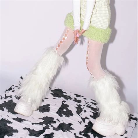 Y2k White Furry Leg Warmers Faux Fur Leg Warmers Boot Covers Etsy Uk