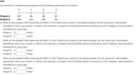 Solved Npv Your Division Is Considering Two Projects With Chegg