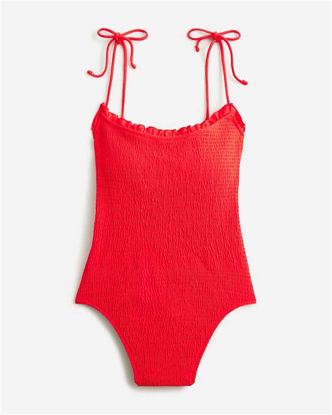 J Crew Smocked Tie Shoulder One Piece Swimsuit For Women