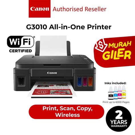 CANON Pixma G3010 Refillable Ink Tank Wireless All In One Printer Come