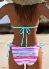 Rotita Tie Hot Pink Multi Stripe Print Bikini Set Rotita Usd