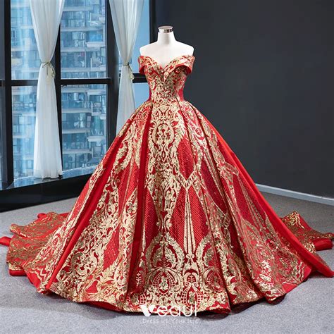 Luxury Gorgeous Red Prom Dresses 2020 Ball Gown Off The Shoulder