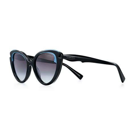 Tiffany Paper Flowers® Cat Eye Sunglasses In Black And Tiffany Blue® Acetate Tiffany And Co