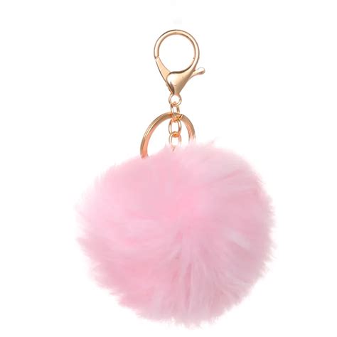 Gold Color Trinket Keychain Pompons Keychains Faux Rabbit Fur Keychain