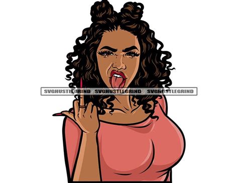 Sassy Black Woman Wavy Hair Pink Top Giving Middle Finger Hustle