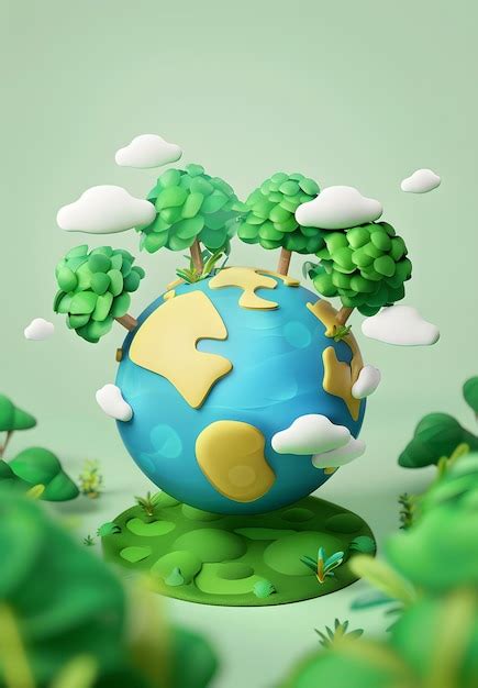 Premium Photo Ecology Concept Green Planet With Trees And Clouds 3d