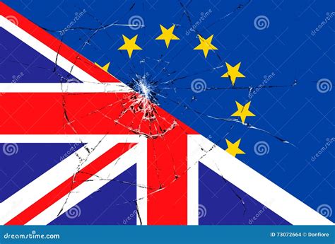 Brexit Blue European Union Eu Flag On Broken Glass Effect And Half