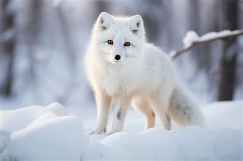 Un Zorro Blanco Parado En La Nieve En Un Bosque Foto Premium