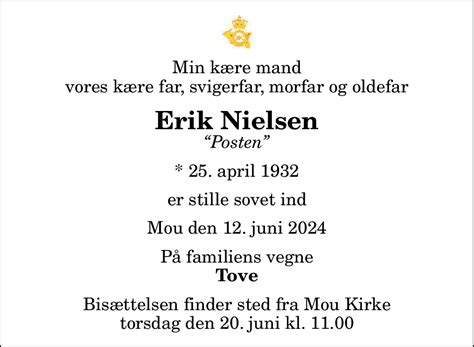 Dødsannonce for Erik Nielsen Nordjyske dk