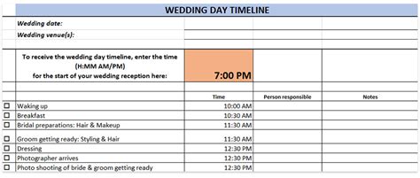 Wedding Day Timeline Template Excel Database