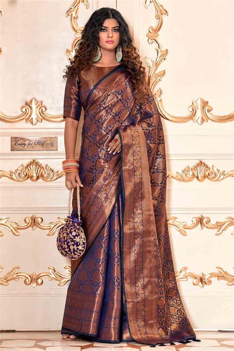 Buy Blue And Golden Kanjivaram Silk Saree Online Karagiri