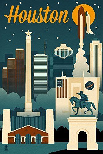 Houston Texas Retro Skyline Poster 9x12 Art Print Affiliate