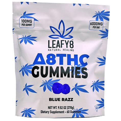 Delta 8 Thc Gummies Blue Razz 6000mg 60 Count Leafy8 Delta 9