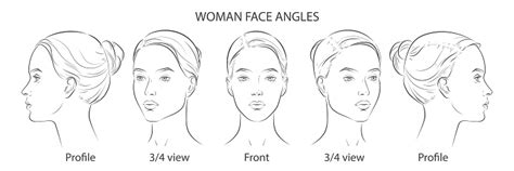 Vector Woman Face Set Of Three Different Angles Different View Front