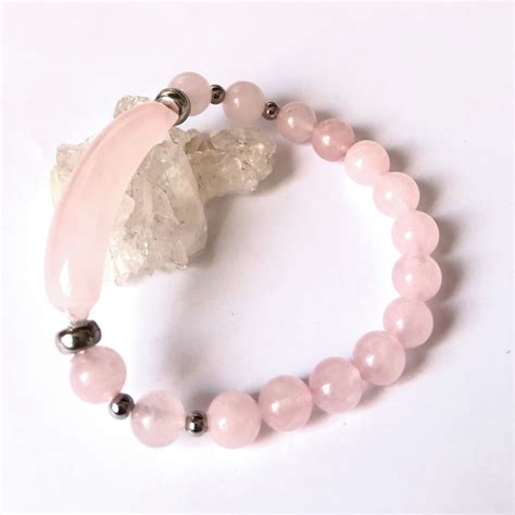 Pulseira Quartzo Rosa E Entremeios Prateados Elo7