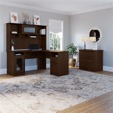 Bush Furniture Cabot W L Shaped Computer Desk With Hutch A