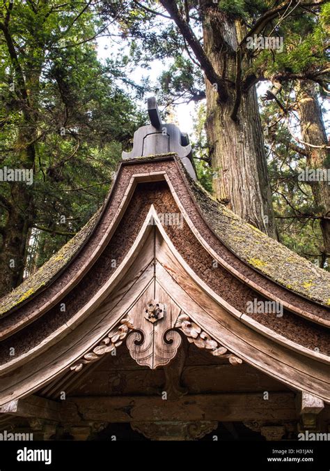 Thatch Roof Gable With Unpainted Natural Wood Carving Small Shrine