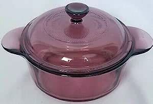 Corning Cranberry Visions Quart Ribbed Round Handle Casserole