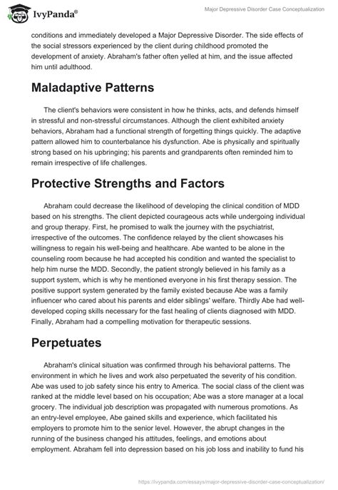 Major Depressive Disorder Case Conceptualization 1499 Words Case