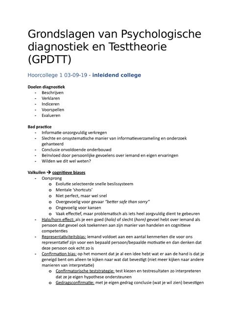 HC Grondslagen Van De Psychologische Diagnostiek En Testtheorie