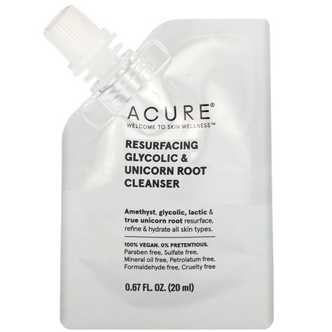 Acure Resurfacing Glycolic Unicorn Root Cleanser 0 67 Fl Oz 20 Ml