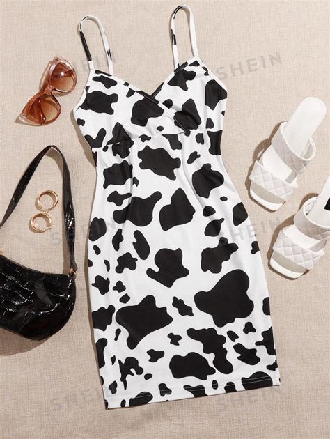 Shein Ezwear Cow Print Surplice Cami Mini Dress Shein Usa