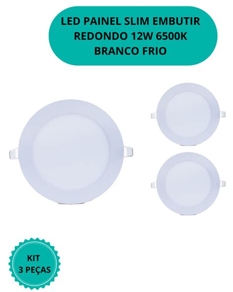 Plafon Led Slim Embutir Redondo W K Branco Frio Bivolt Kit