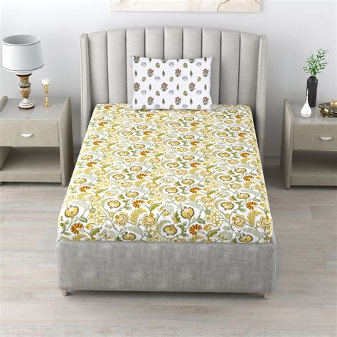 Urban Space Serene 220 TC 100 Cotton Printed Bedsheet For Single Bed