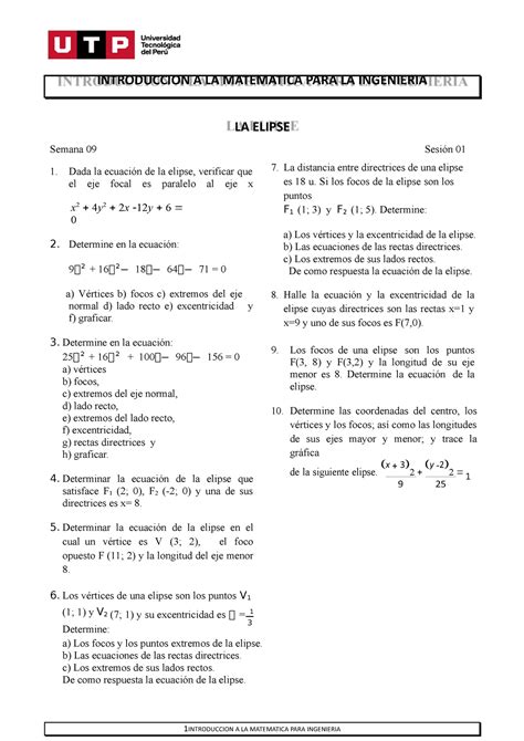 S S Resolver Ejercicios Elipse La Elipse Introduccion A La