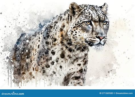 Snow Leopard Painting Watercolor Watercolor Painting Artwork Stock