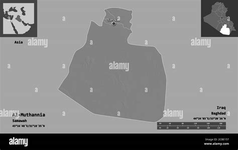 Shape of Al-Muthannia, province of Iraq, and its capital. Distance ...