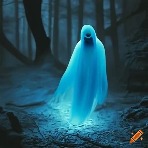 Blue Glowing Ghost In The Woods