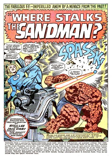 Where Stalks The Sandman Fantastic Four 61 Splash Page By Jack Kirby