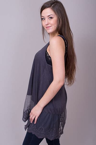 Lace Hem Tank Ash Layering Tank Umgee