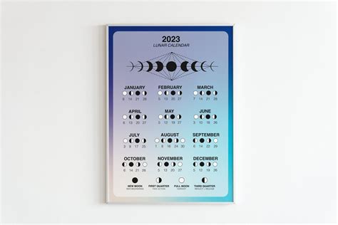 2023 Lunar Calendar Moon Phases Printable Calendar Moon - Etsy