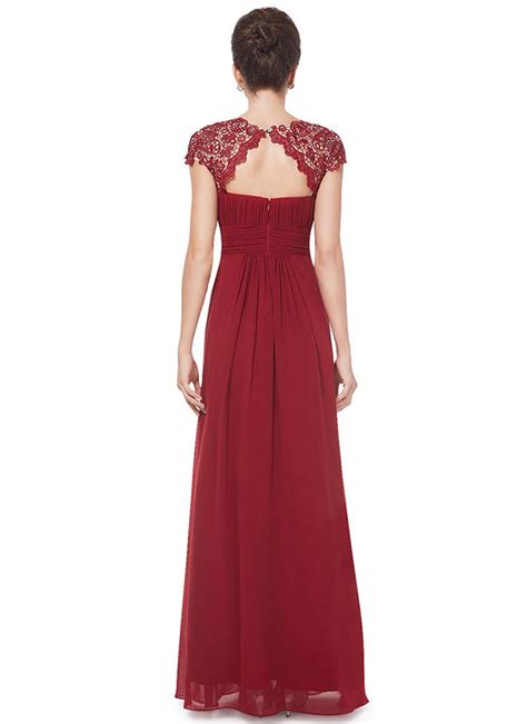 Embellished Open Back Maroon Lace Chiffon Evening Gown Rm450