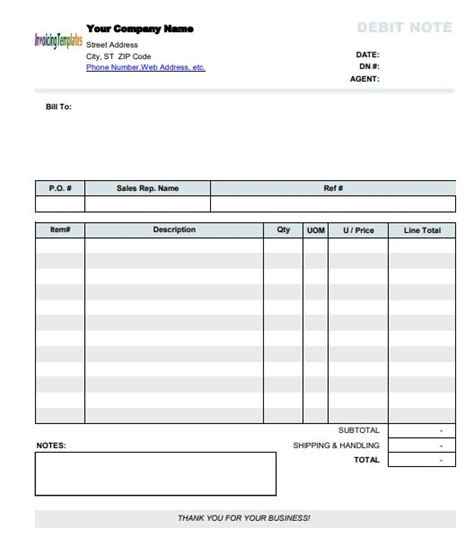 debit note template excel word  excel tmp