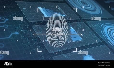 Image Of Biometric Fingerprint Scanner Against Interface With Data