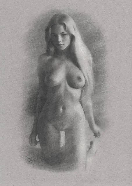 Female Nude Drawing Original Fine Art Charcoal Chalk Naked Woman Lady