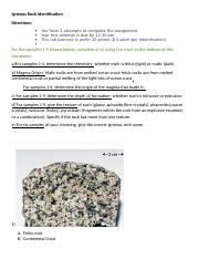 Igneous Rock Lab Part Docx Igneous Rock Identification Directions