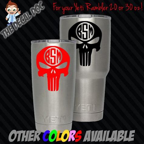 Skull Punisher 3 Initials Monogram Circle Decal Yeti Rambler Tumbler 20