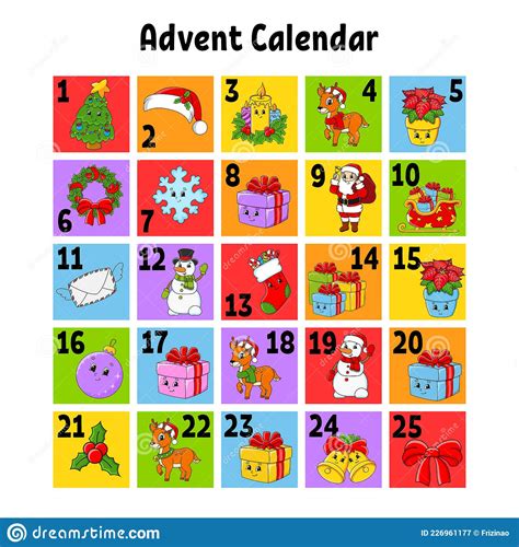 Christmas Advent Calendar With Cute Characters Santa Claus Deer