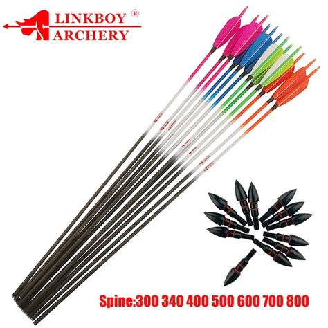 12PCS Linkboy Archery Carbon Arrow 5inch Turkey Feather ID6 2mm Spine